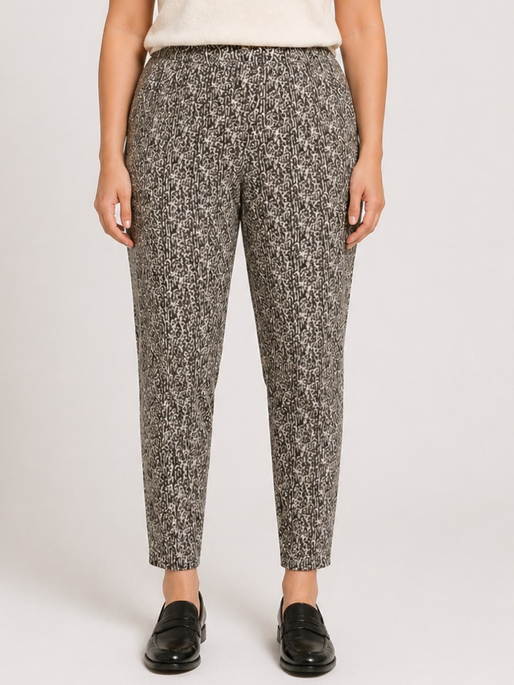 Doncaster Collection Printed Slim Pants Size 16 Black Cream Stretch